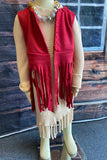 DLH2681 Solid suede vest girls cardigan/vest with tassels