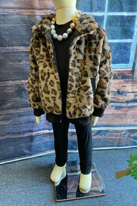 DLH2643 Kids Leopard Print Fleece Zipper Girls Jacket/Coat w pocket