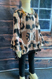 XCH0024-11H Leopard top with pompoms black legging girls clothing sets