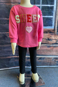 XCH01001 SWEET & heart embroidery pink long sleeve girls sweatshirts