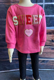 XCH01001 SWEET & heart embroidery pink long sleeve girls sweatshirts