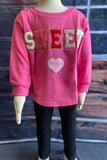 XCH01001 SWEET & heart embroidery pink long sleeve girls sweatshirts