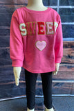 XCH01001 SWEET & heart embroidery pink long sleeve girls sweatshirts