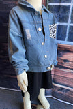 DLH2550 Blue denim & leopard print washed girls jacket/coat