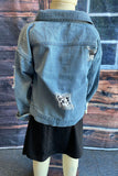 DLH2550 Blue denim & leopard print washed girls jacket/coat