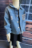 DLH2550 Blue denim & leopard print washed girls jacket/coat