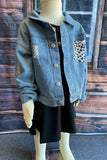 DLH2550 Blue denim & leopard print washed girls jacket/coat