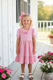 Pink short sleeve swirl girls dress DLH2721 (A2S8)