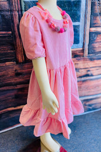 Kids pink short sleeve swirl girls dress DLH2721 (A2S7)