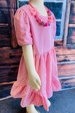 Kids pink short sleeve swirl girls dress DLH2721 (A2S7)