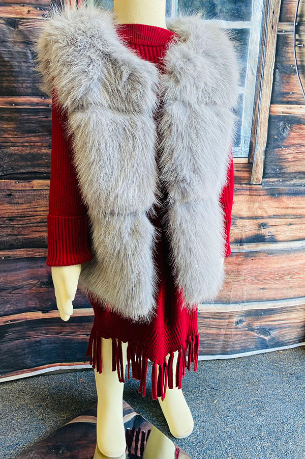 240610M Light grey sleeveless girls faux fur vest cardigan Ladycharmonline