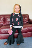 XCH0024-6H Sequin football embroidery top black bell bottom girls sets