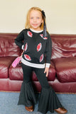 XCH0024-6H Sequin football embroidery top black bell bottom girls sets