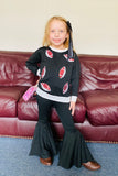 XCH0024-6H Sequin football embroidery top black bell bottom girls sets