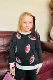 XCH0024-6H Sequin football embroidery top black bell bottom girls sets