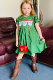 XCH03003 Christmas sequin santa embroidery green smock girls dress