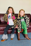 BQ2411 Brown leopard sherpa long sleeve girls jacket