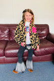 BQ2411 Brown leopard sherpa long sleeve girls jacket