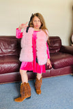 240611M Pink sleeveless faux fur girls vest