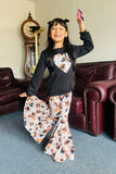 DLH2808 Heart embroidery black pullover sweatshirts leopard denim pant girls sets