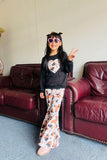 DLH2808 Heart embroidery black pullover sweatshirts leopard denim pant girls sets