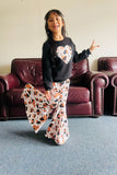 DLH2808 Heart embroidery black pullover sweatshirts leopard denim pant girls sets