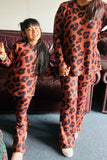 BQ2415 Mom and me Brown leopard knited 2pc girls clothing sets