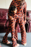 BQ2415 Mom and me Brown leopard knited 2pc girls clothing sets