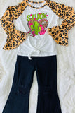 DLH2733 STUCK on you leopard prints cactus & hearts raglan girls top with tied bow