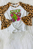 DLH2733 STUCK on you leopard prints cactus & hearts raglan girls top with tied bow