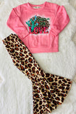 XCH0015-8H Sweet for love pink top leopard bell bottom girls sets