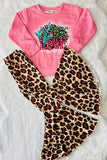 XCH0015-8H Sweet for love pink top leopard bell bottom girls sets