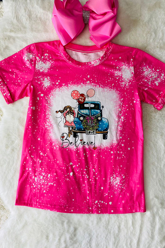 DLH2588  Believe & Valentine pink short sleeve girls t-shirt