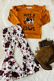 XCH0015-27H JUST A GIRL WHO LOVES COWS prints bell bottom 2pc girls sets