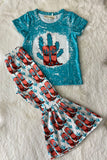 XCH0333-25H Boots & Cactus top bell bottom 2pcs western girls sets