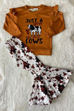 XCH0015-27H JUST A GIRL WHO LOVES COWS prints bell bottom 2pc girls sets