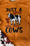 XCH0015-27H JUST A GIRL WHO LOVES COWS prints bell bottom 2pc girls sets