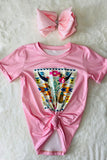 DLH1215-31 Pink cow & aztec print short sleeve girls t-shirt