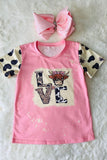 DLH2569 "LOVE" bull & leopard print short sleeve girls t-shirts