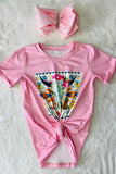 DLH1215-31 Pink cow & aztec print short sleeve girls t-shirt