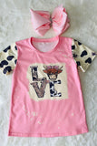 DLH2569 "LOVE" bull & leopard print short sleeve girls t-shirts