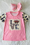 DLH2569 "LOVE" bull & leopard print short sleeve girls t-shirts