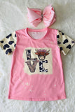 DLH2569 "LOVE" bull & leopard print short sleeve girls t-shirts