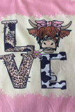 DLH2569 "LOVE" bull & leopard print short sleeve girls t-shirts