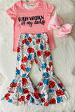 XCH0333-11H CUTER VERSION OF MY DAD top floral printed bell bottom 2pc girls sets