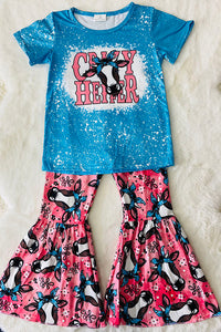 1101WY CRAY HEIFER printed girls top & bell bottoms 2pc girls set