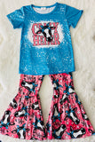 1101WY CRAY HEIFER printed girls top & bell bottoms 2pc girls set