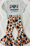 XCH0013-5H COWHIDE junkie cow prints top cow bell bottom pant girls sets