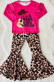 XCH0013-18H Cash hank willil waylon & guitar prints top leopard prints girls sets