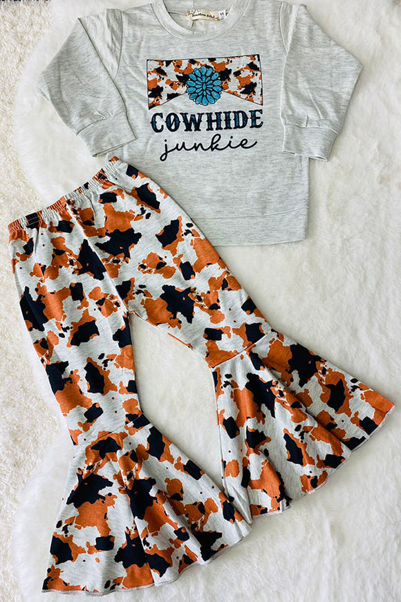 XCH0013-5H COWHIDE junkie cow prints top cow bell bottom pant girls sets